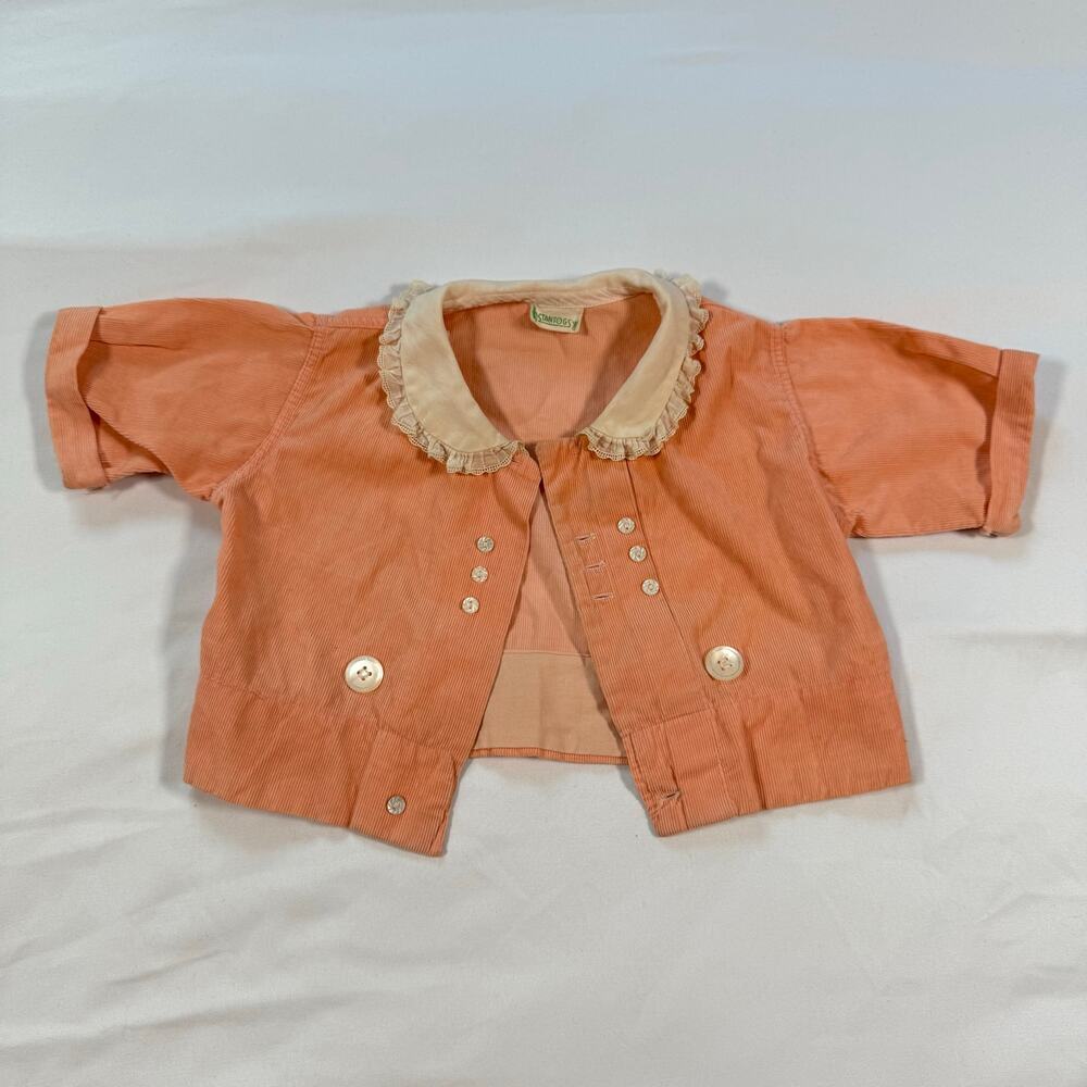 Vintage 1950s Stantogs corduroy baby girl jacket peter pan collar lace ruffling